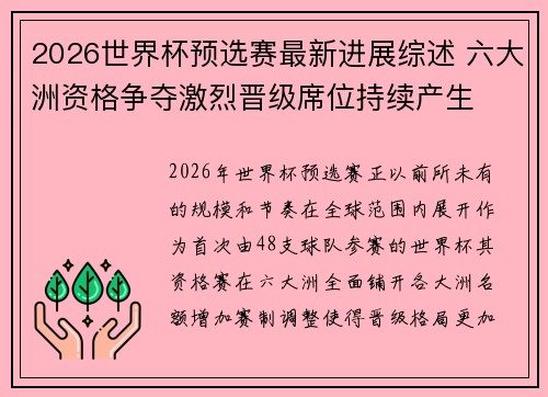2026世界杯预选赛最新进展综述 六大洲资格争夺激烈晋级席位持续产生 2026世界杯预选赛最新进展综述 六大洲资格争夺激烈晋级席位持续产生